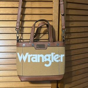 Wrangler Mini Canvas Crossbody Tote Bag – Brown & Tan Logo Western Style